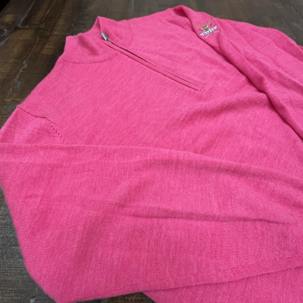 FootJoy Sweater Mens Large Pink 100% Wool Quarter Zip Mock Golf Club New Albany